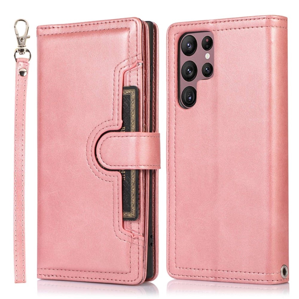 Portefeuille en cuir avec plusieurs fentes Samsung Galaxy S23 Ultra, pink gold