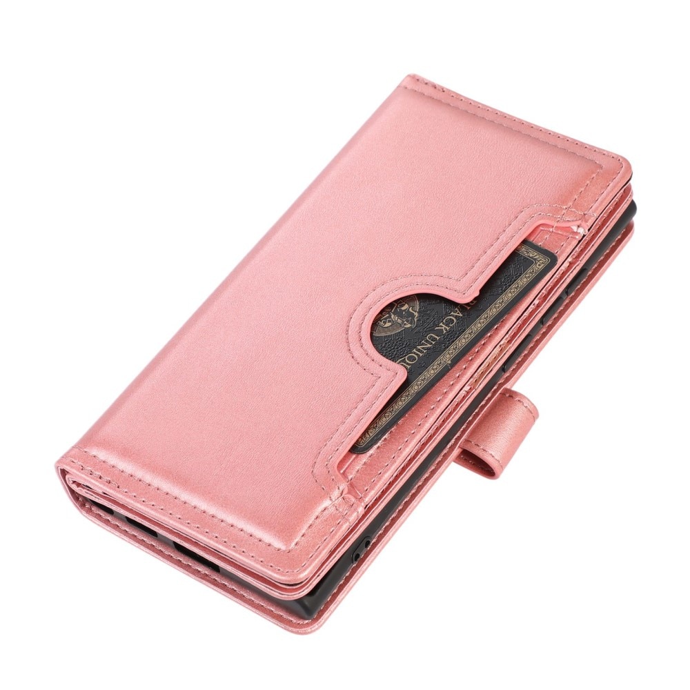 Portefeuille en cuir avec plusieurs fentes Samsung Galaxy S23 Ultra, pink gold