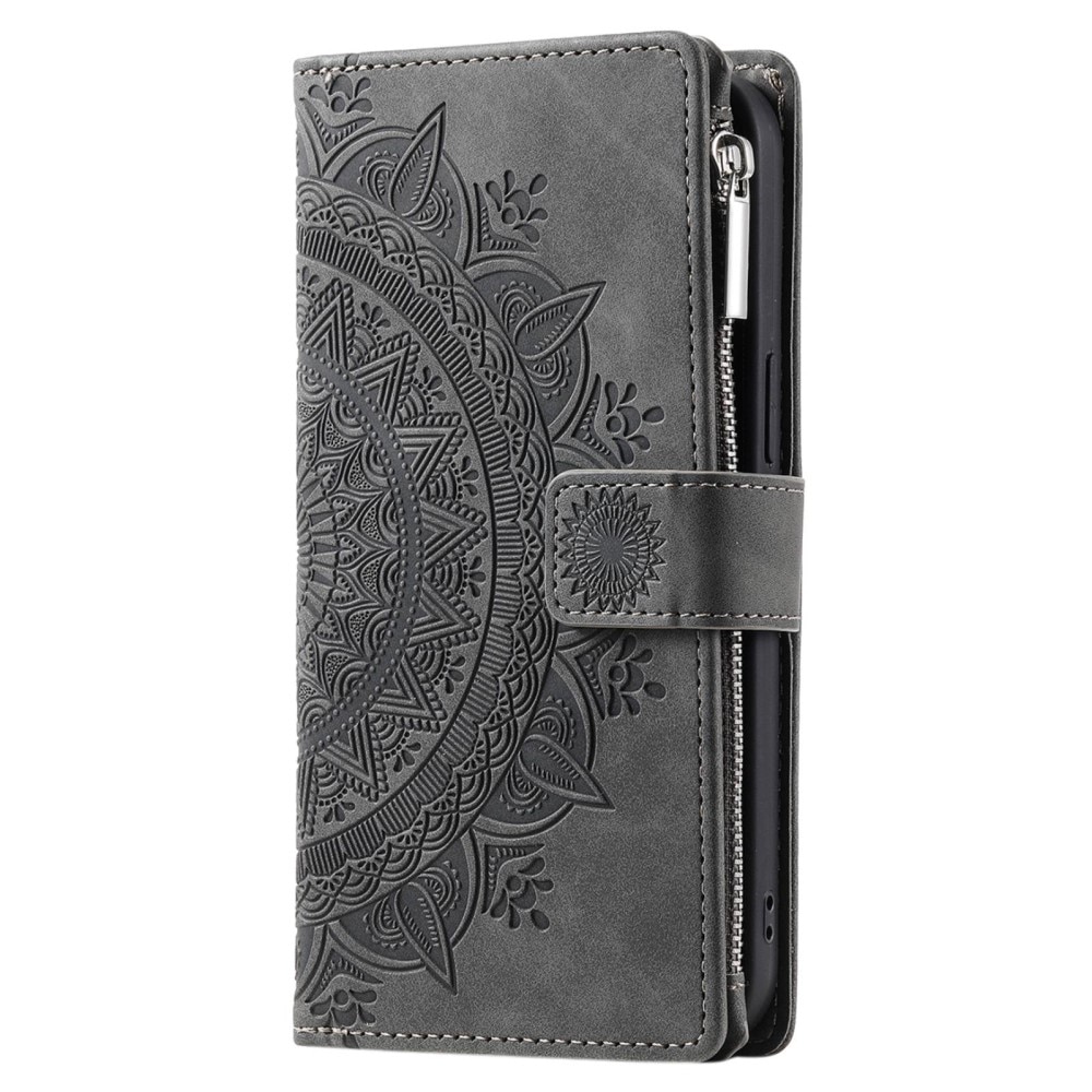 Étui portefeuille Mandala Samsung Galaxy S23 Ultra, gris