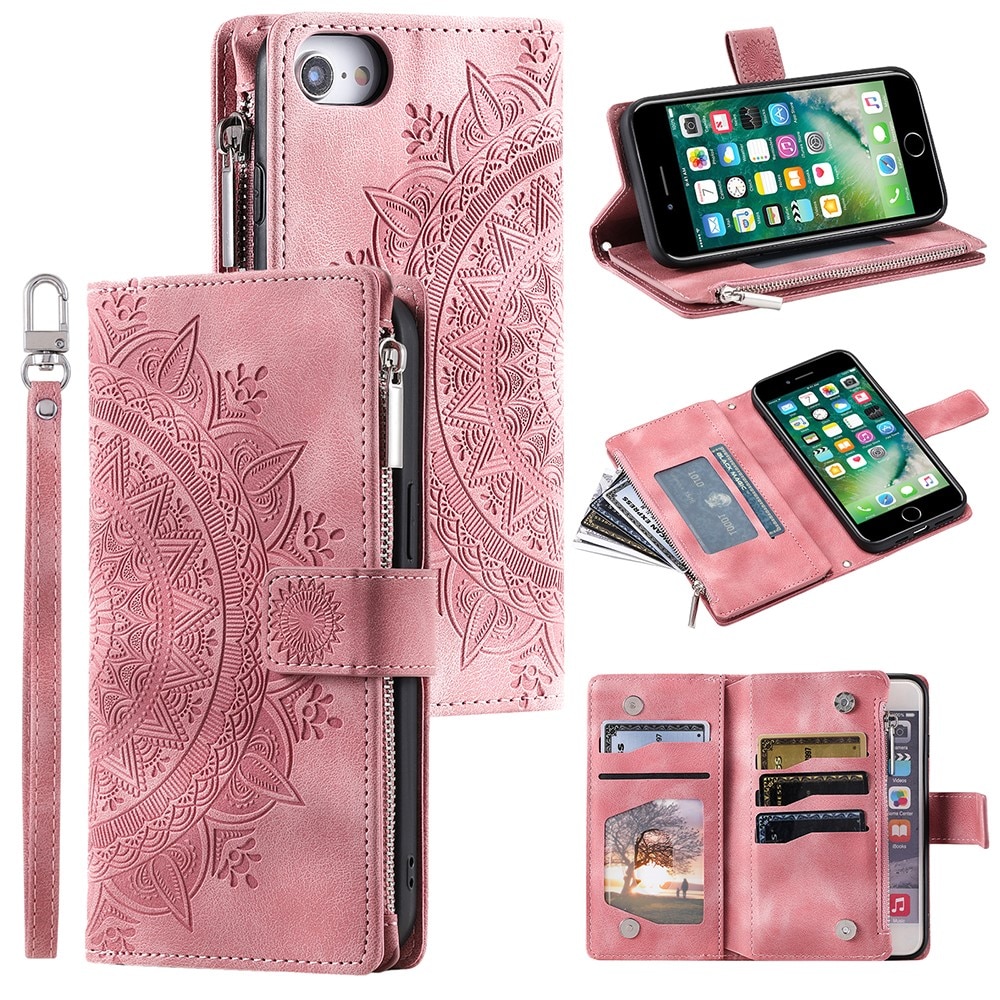 Étui portefeuille Mandala iPhone 7, rose