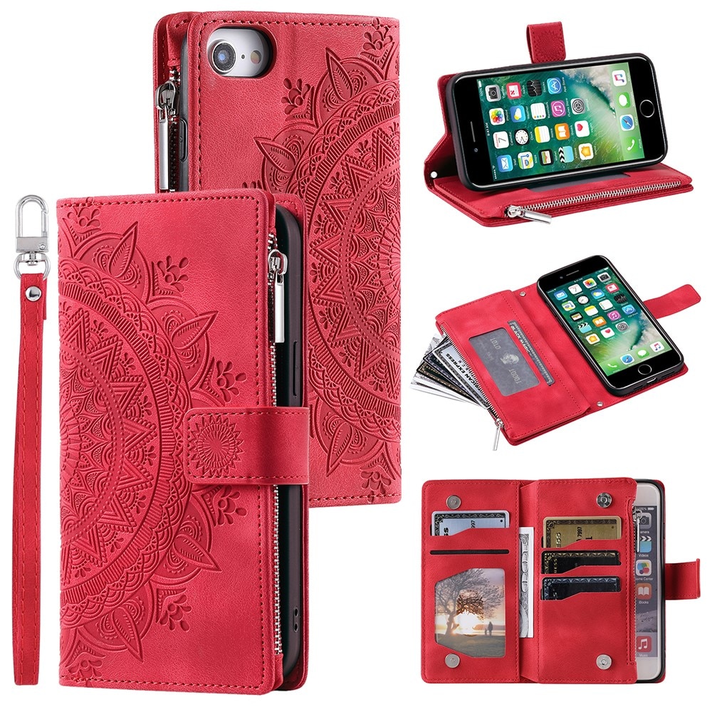 Étui portefeuille Mandala iPhone 7, rouge