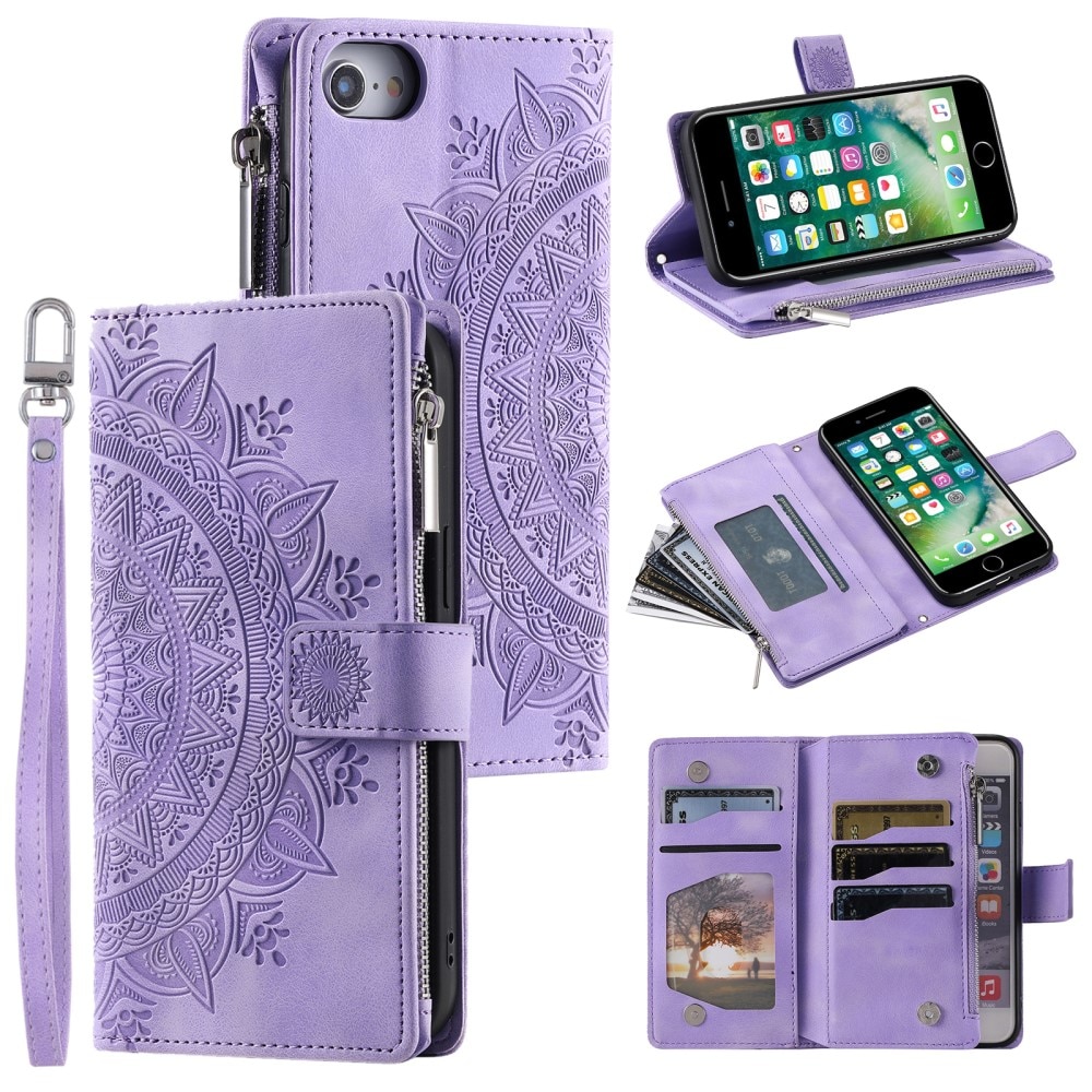 Étui portefeuille Mandala iPhone SE (2022), violet