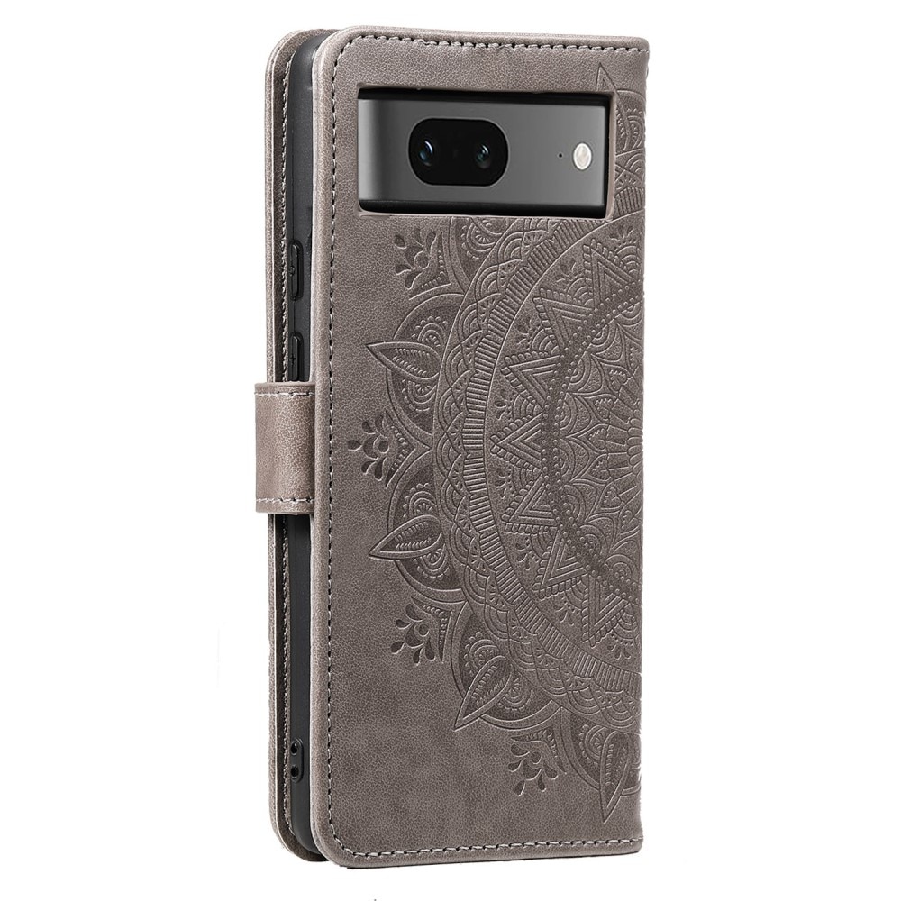 Étui en cuir Mandala Google Pixel 8, gris