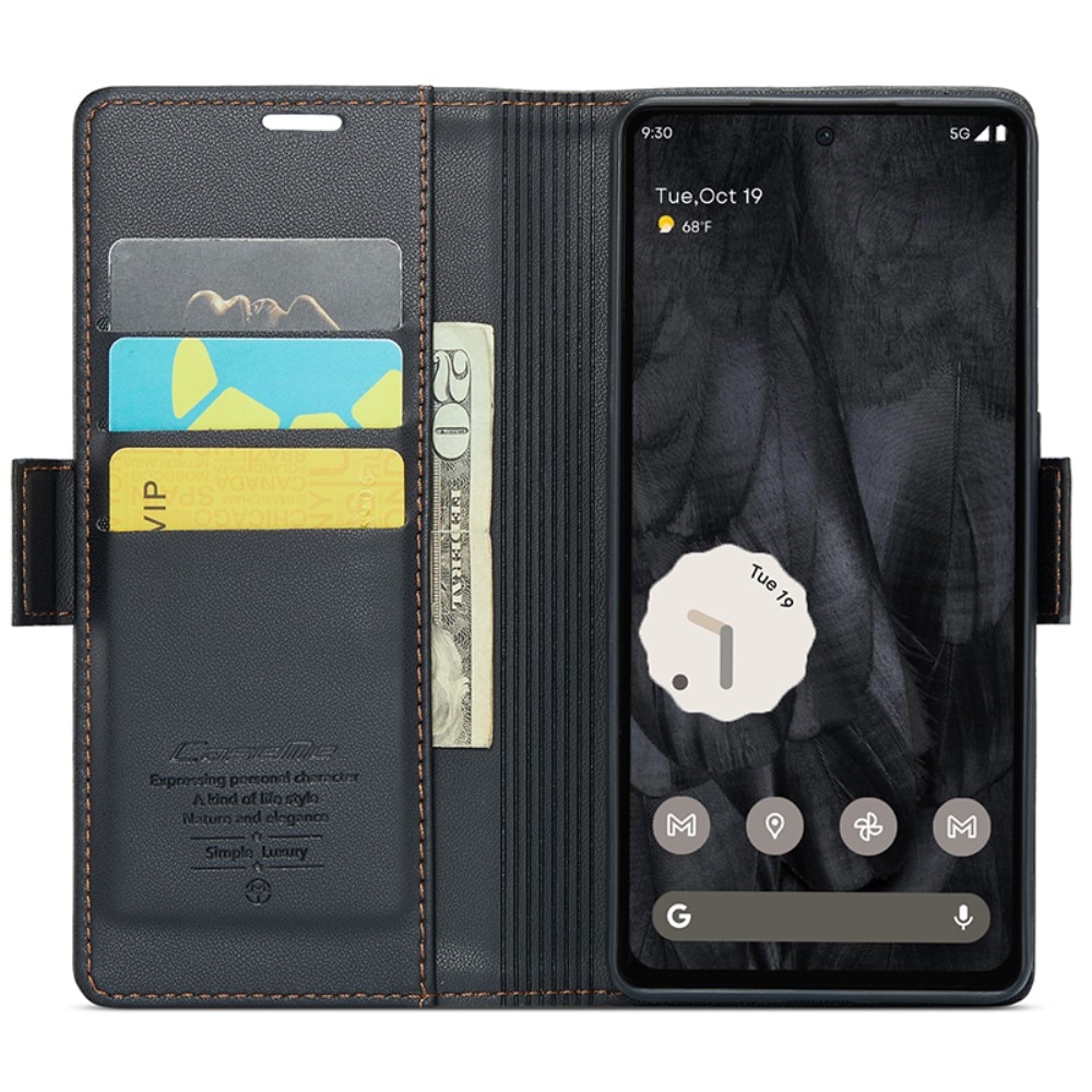 Étui portefeuille mince anti-RFID Google Pixel 8 Pro, Noir