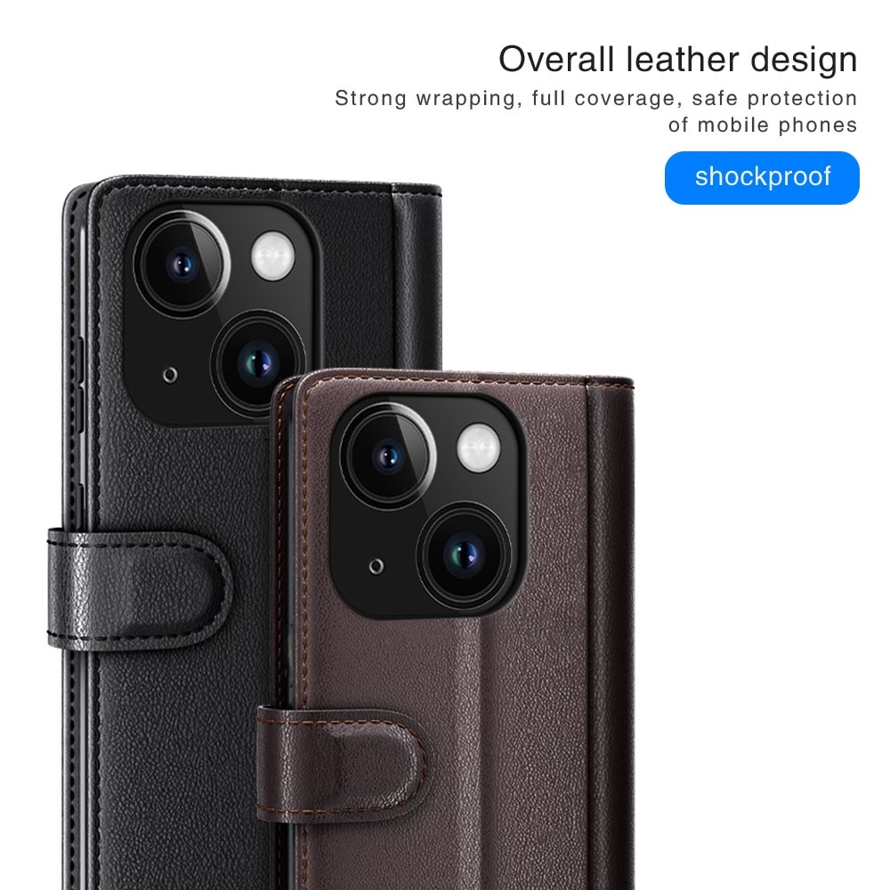 Étui en cuir veritable iPhone 15 Plus, marron