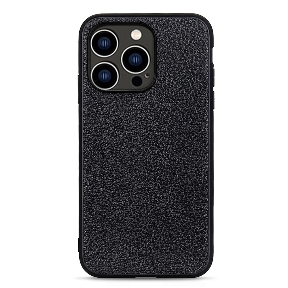 Coque Hybride Cuir veritable iPhone 15 Pro Max, noir