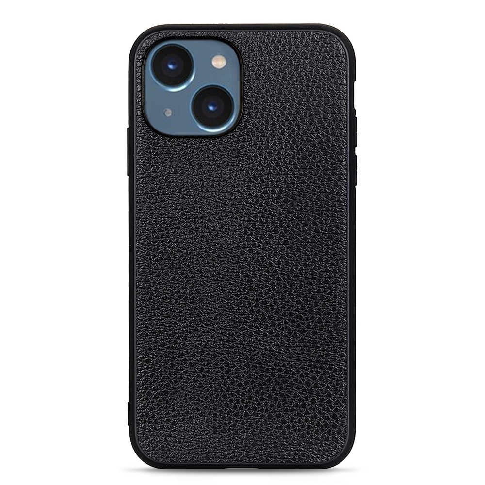 Coque Hybride Cuir veritable iPhone 15, noir