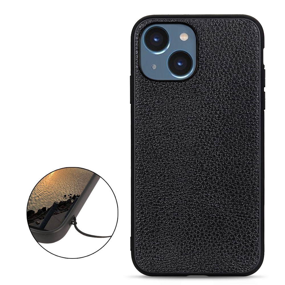 Coque Hybride Cuir veritable iPhone 15, noir