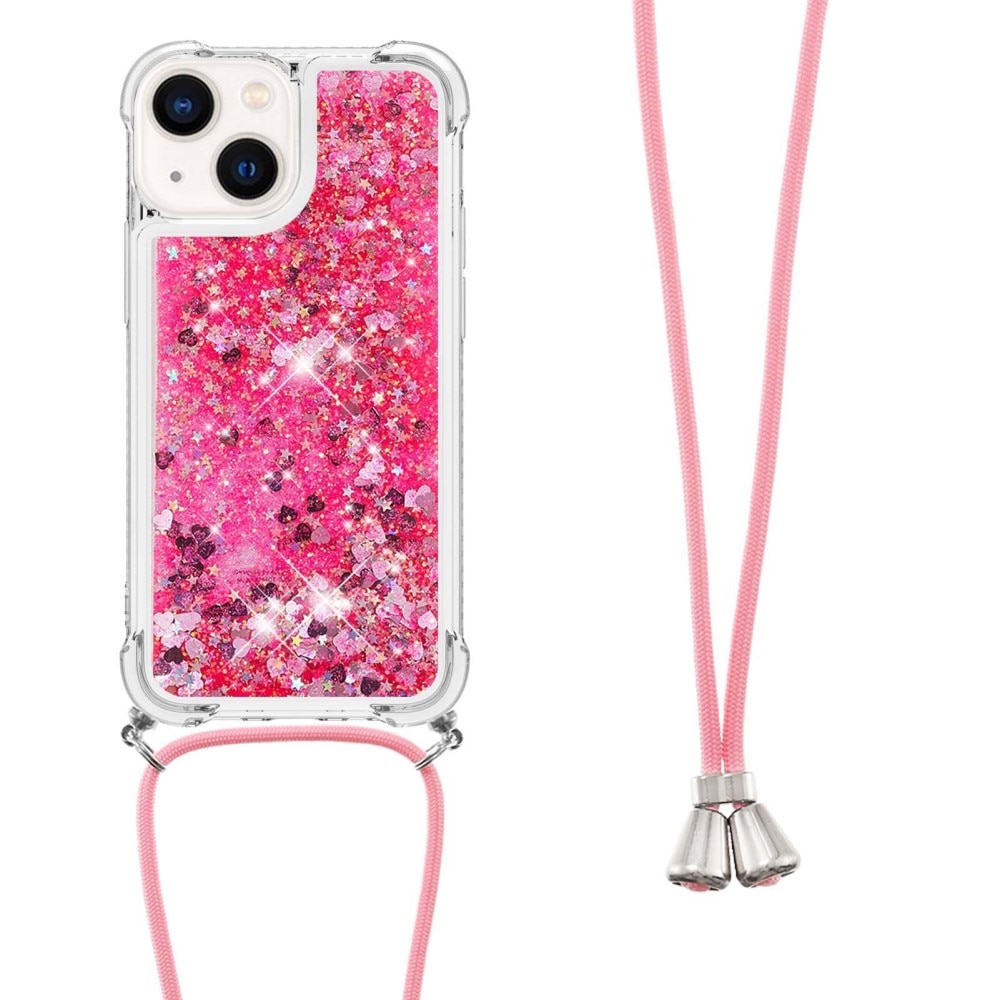 Coque cordon Glitter Powder TPU iPhone 15, rose