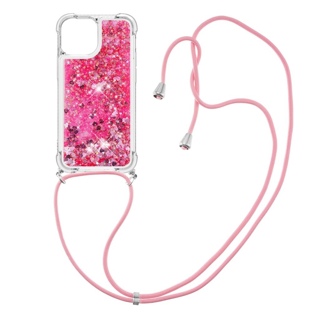 Coque cordon Glitter Powder TPU iPhone 15, rose