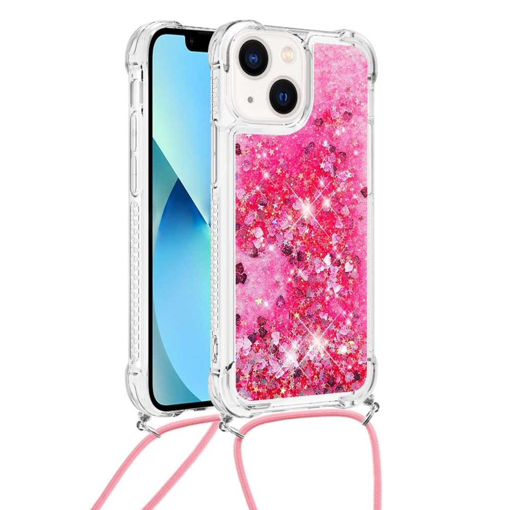 Coque cordon Glitter Powder TPU iPhone 15, rose