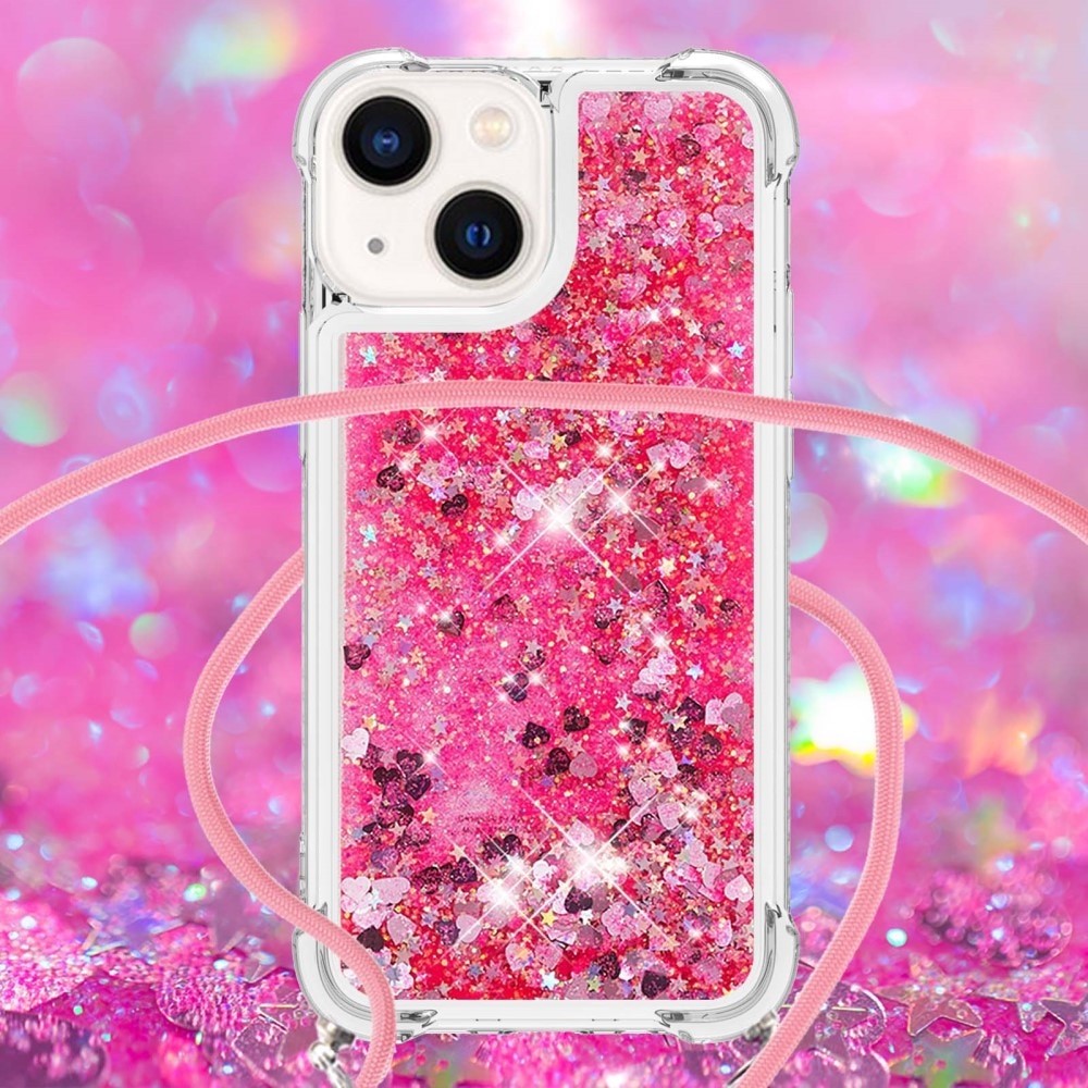 Coque cordon Glitter Powder TPU iPhone 15, rose