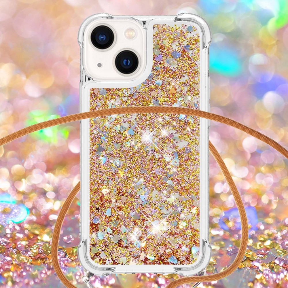 Coque cordon Glitter Powder TPU iPhone 15, or