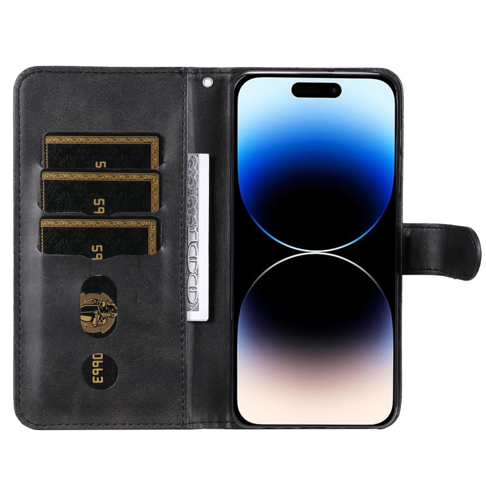 Étui en cuir Zipper iPhone 15 Pro, noir