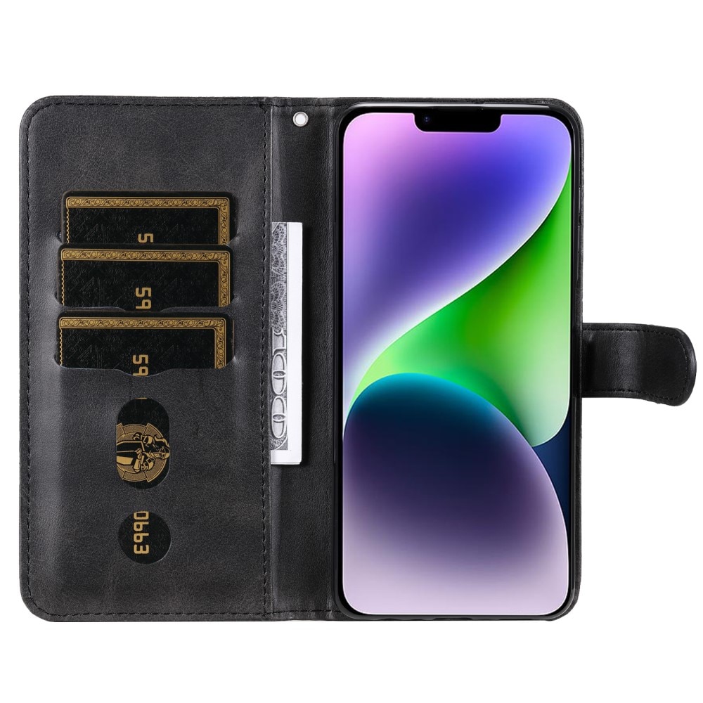 Étui en cuir Zipper iPhone 15, noir