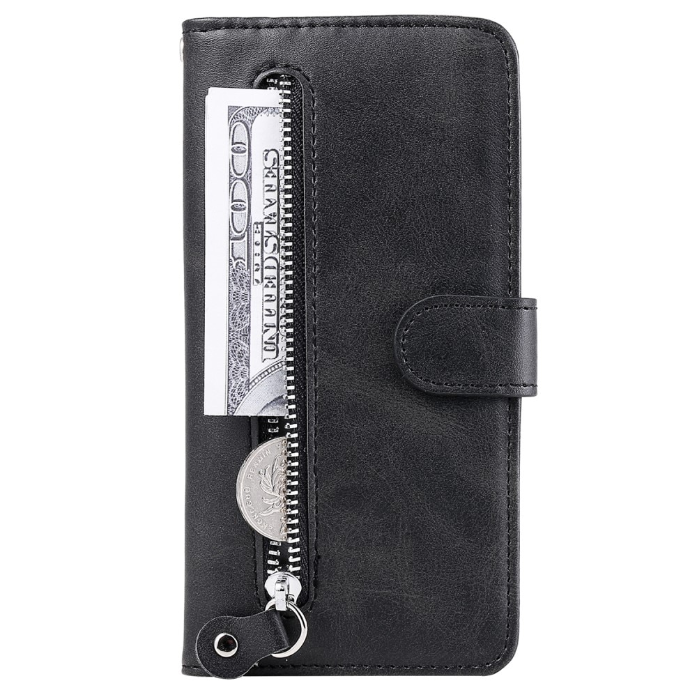 Étui en cuir Zipper iPhone 15, noir