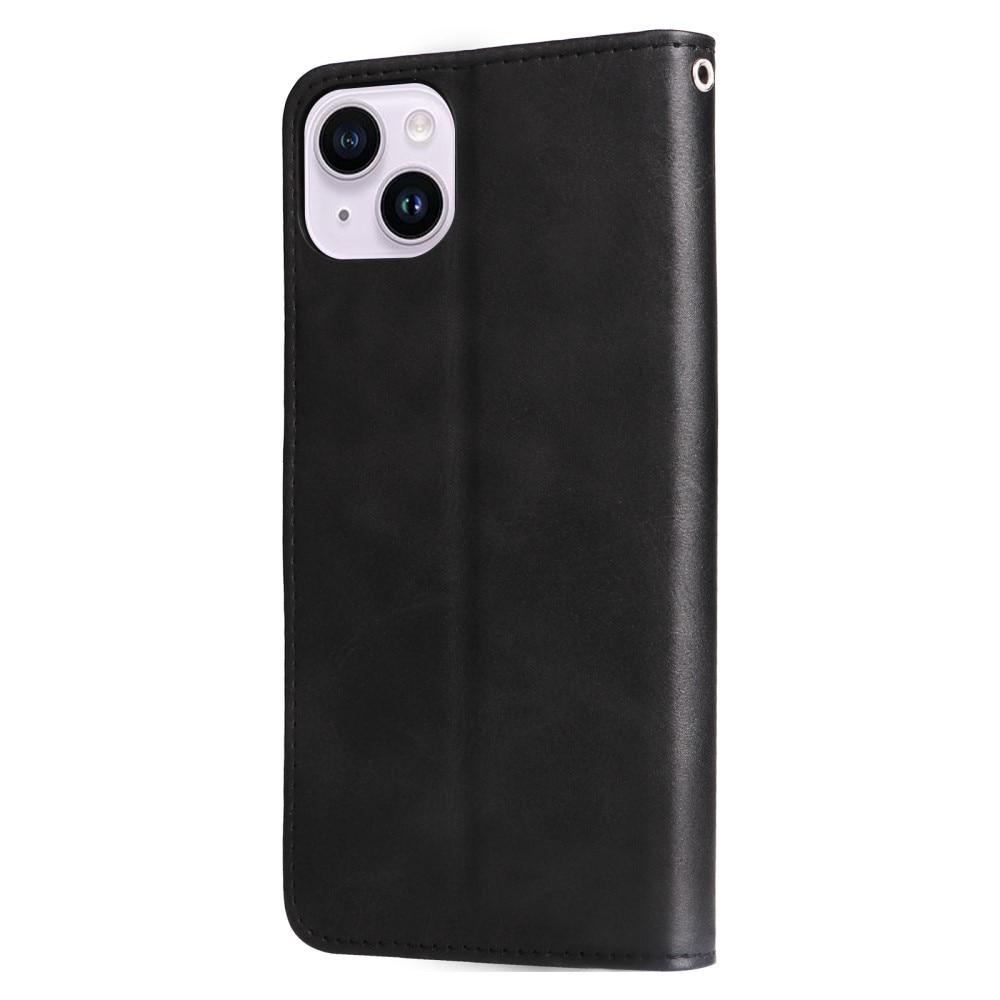 Étui en cuir Zipper iPhone 15, noir