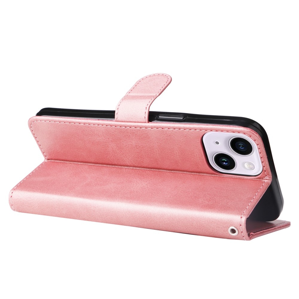 Étui en cuir Zipper iPhone 15, rose