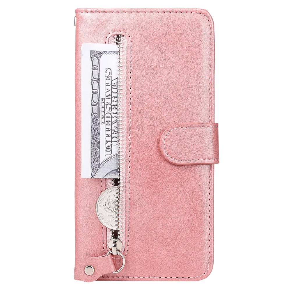 Étui en cuir Zipper iPhone 15, rose