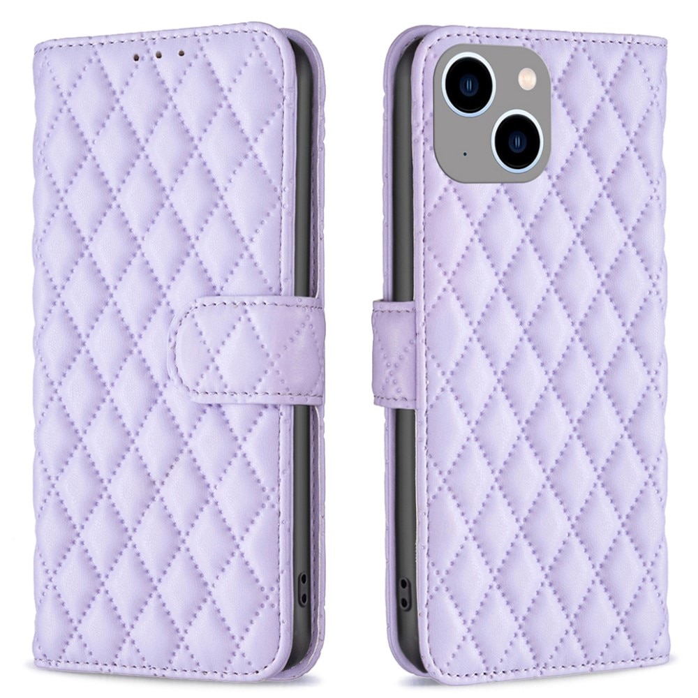 Coque portefeuille matelassé iPhone 15, violet