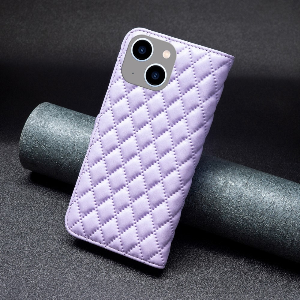 Coque portefeuille matelassé iPhone 15, violet