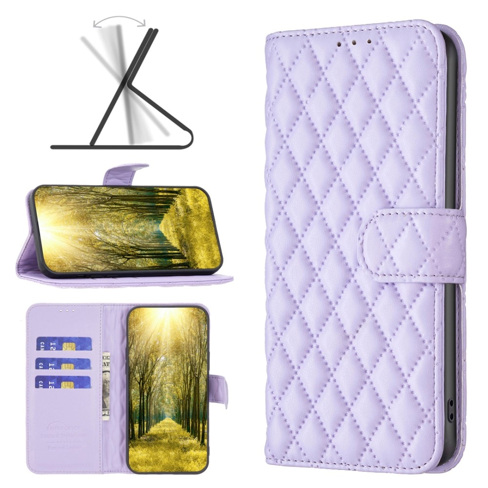 Coque portefeuille matelassé iPhone 15, violet