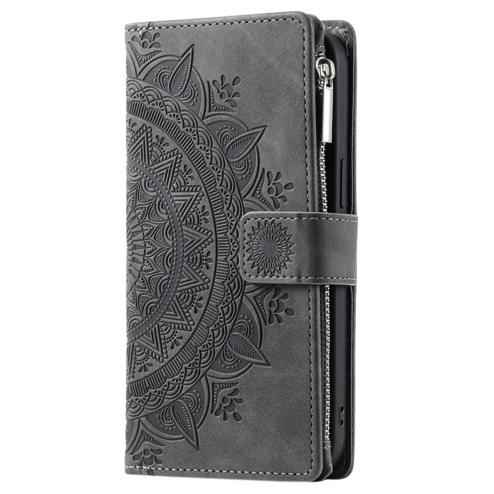 Étui portefeuille Mandala iPhone 15 Pro, gris