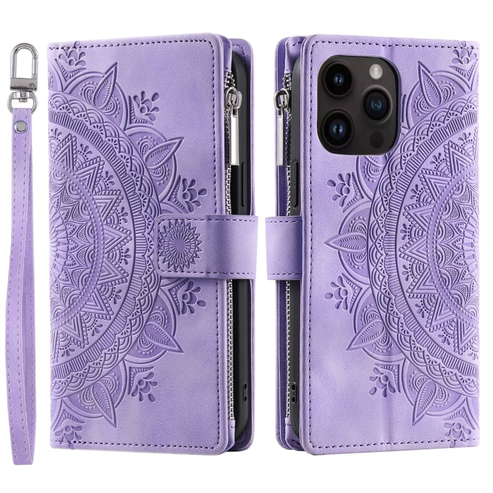 Étui portefeuille Mandala iPhone 15 Pro, violet