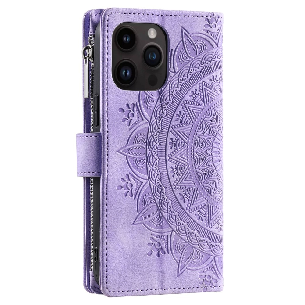 Étui portefeuille Mandala iPhone 15 Pro, violet