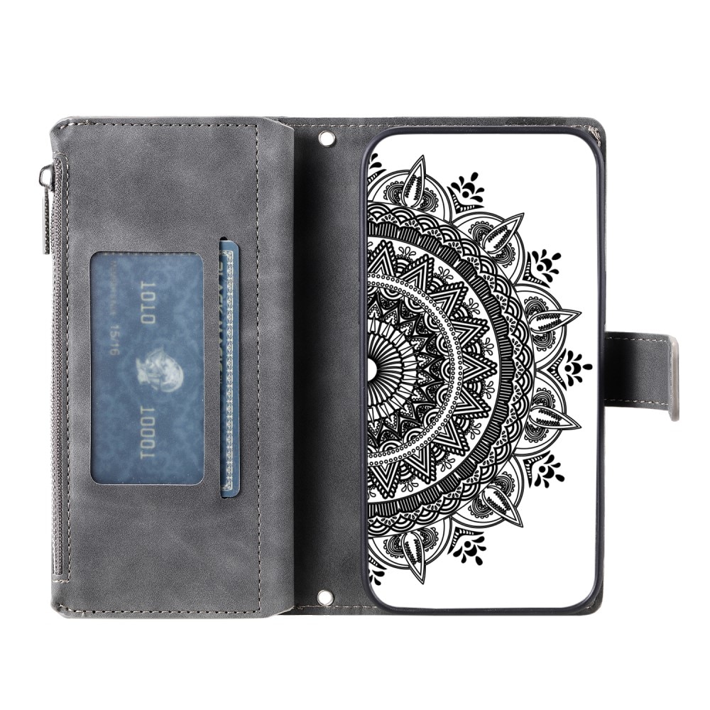 Étui portefeuille Mandala iPhone 15, gris