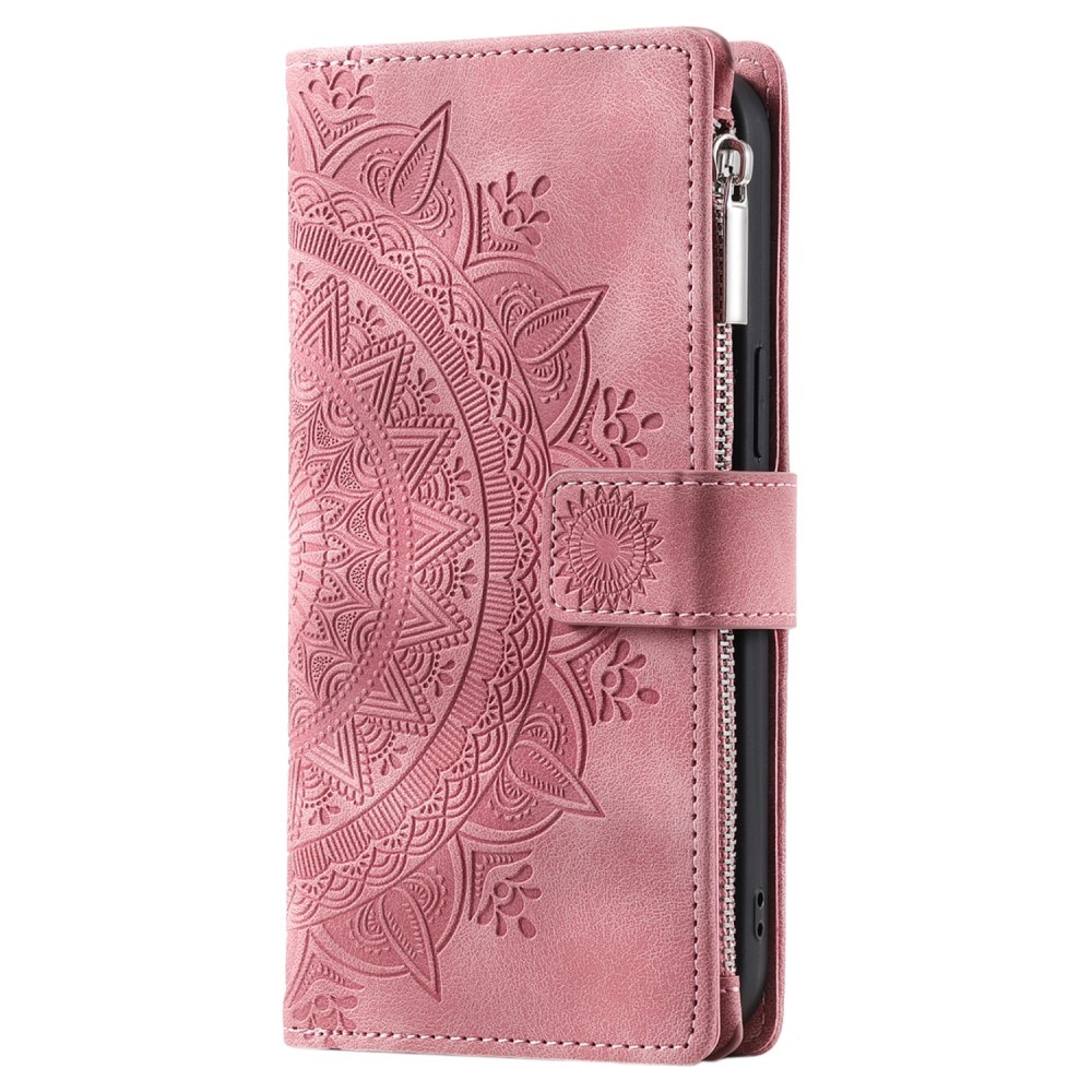 Étui portefeuille Mandala iPhone 15, rose