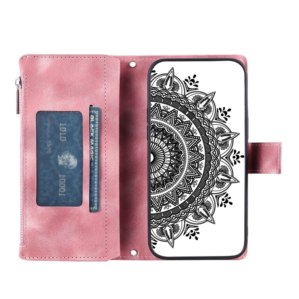 Étui portefeuille Mandala iPhone 15, rose