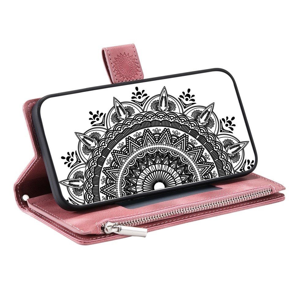 Étui portefeuille Mandala iPhone 15, rose