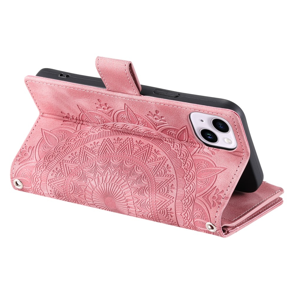 Étui portefeuille Mandala iPhone 15, rose