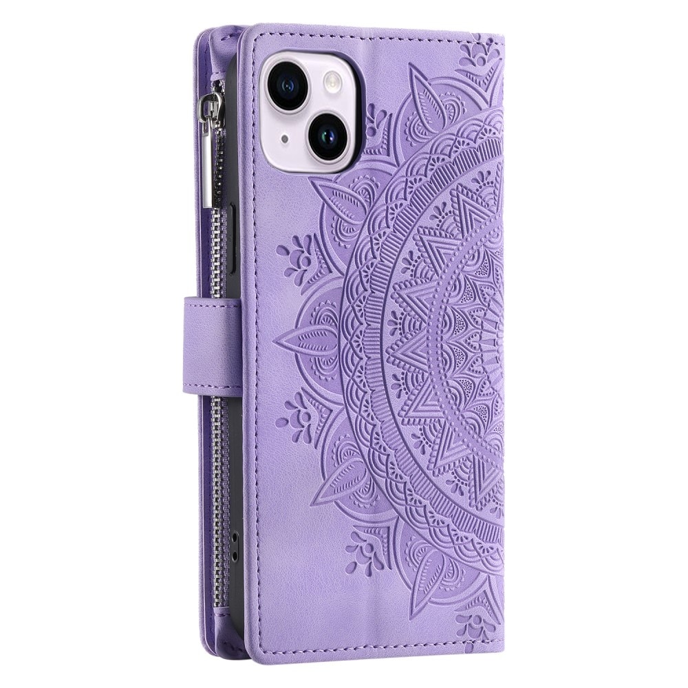 Étui portefeuille Mandala iPhone 15, violet