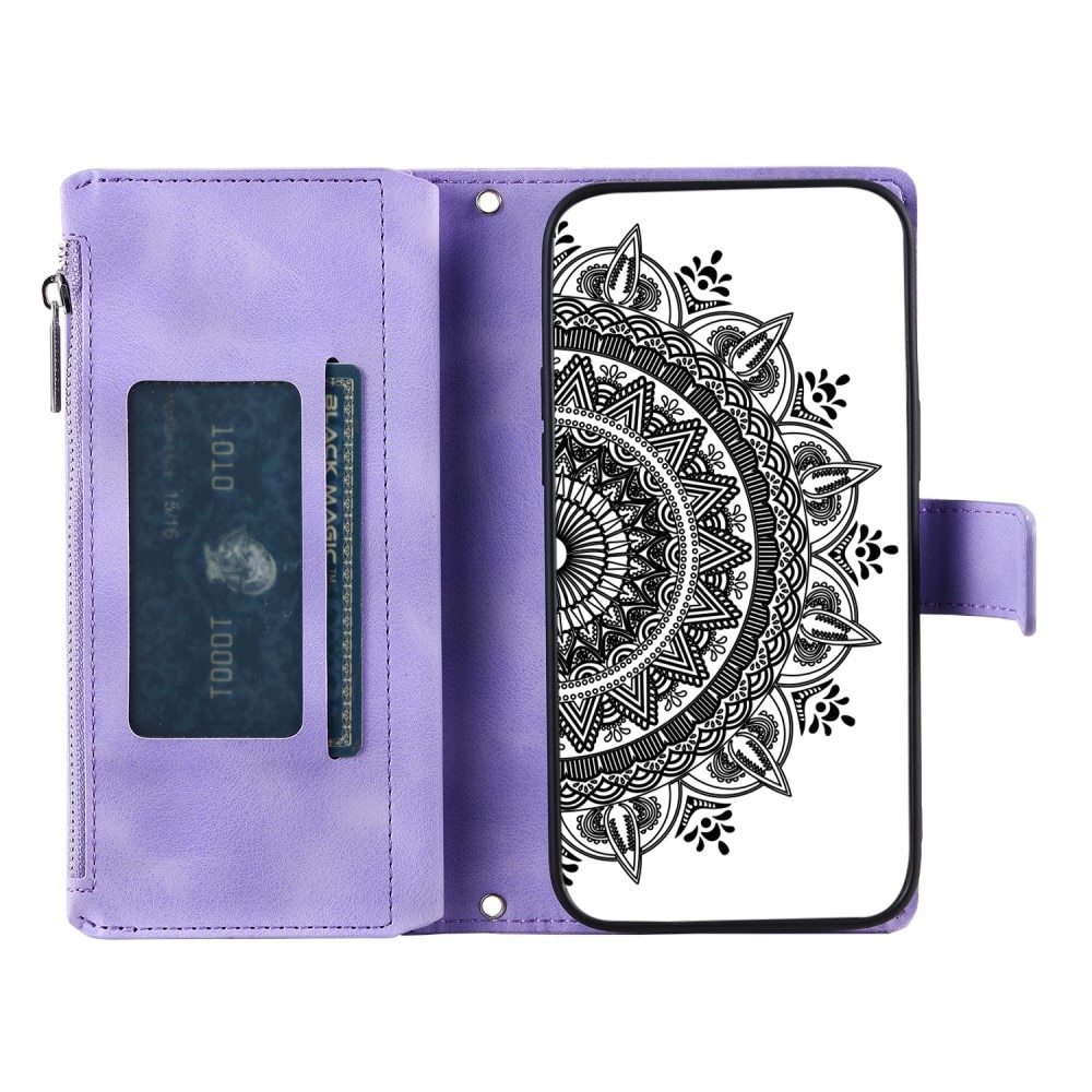 Étui portefeuille Mandala iPhone 15, violet