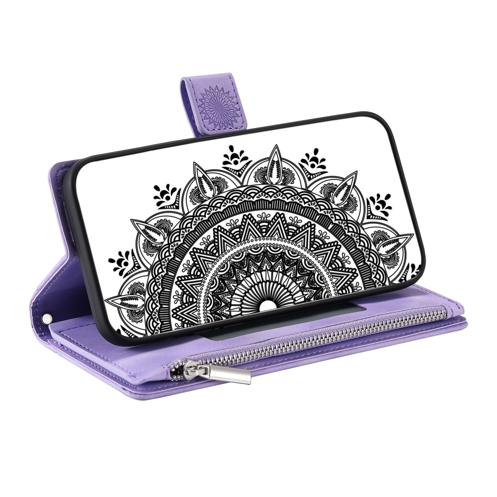 Étui portefeuille Mandala iPhone 15, violet