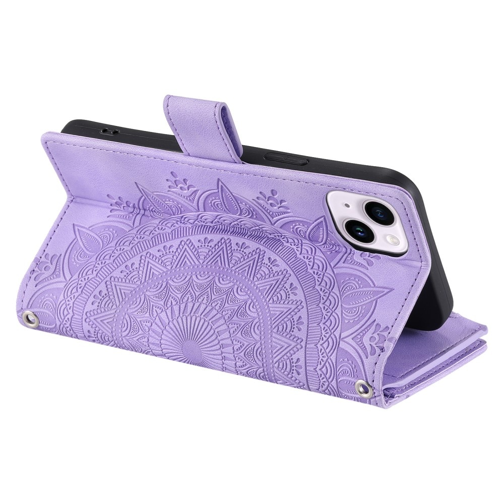 Étui portefeuille Mandala iPhone 15, violet