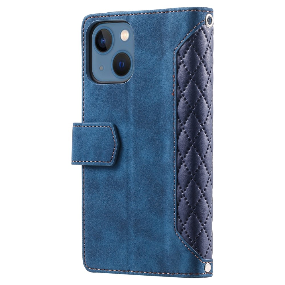 Étui portefeuille matelassée pour iPhone 15, Bleu