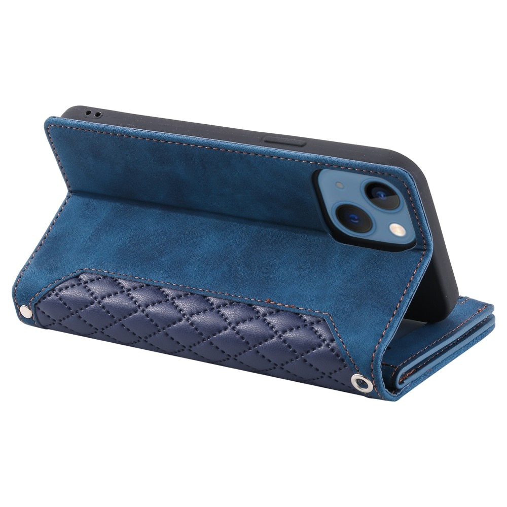 Étui portefeuille matelassée pour iPhone 15, Bleu