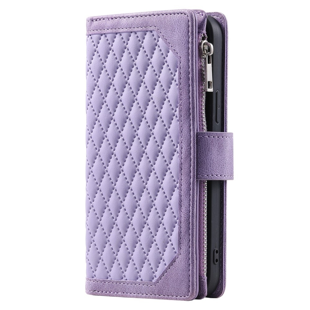 Étui portefeuille matelassée pour iPhone 15, Violet