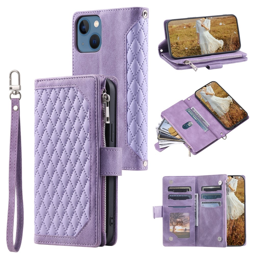 Étui portefeuille matelassée pour iPhone 15, Violet