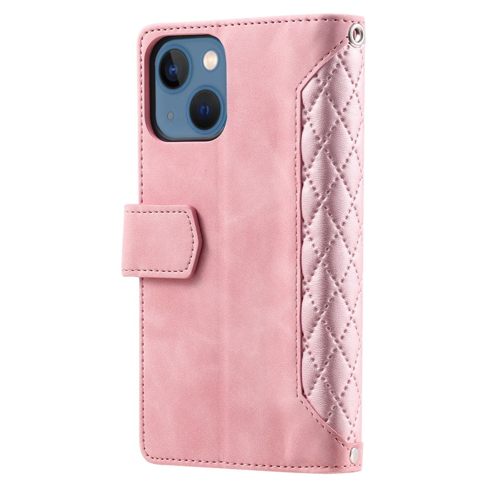 Étui portefeuille matelassée pour iPhone 15, Rose