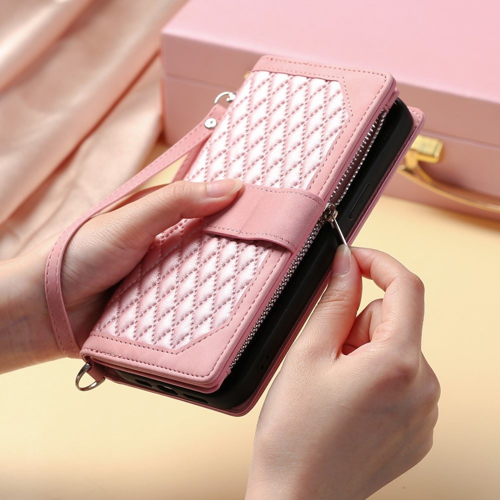 Étui portefeuille matelassée pour iPhone 15, Rose