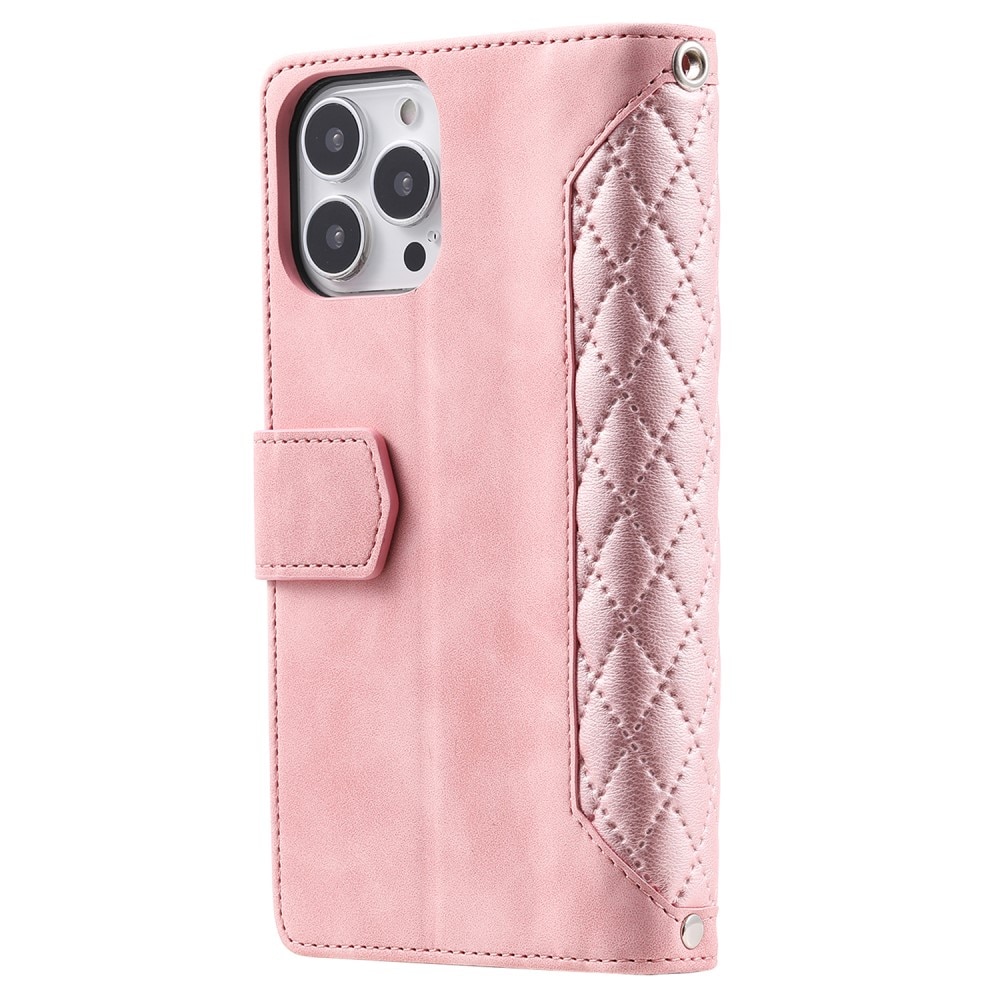 Étui portefeuille matelassée pour iPhone 15 Pro, Rose