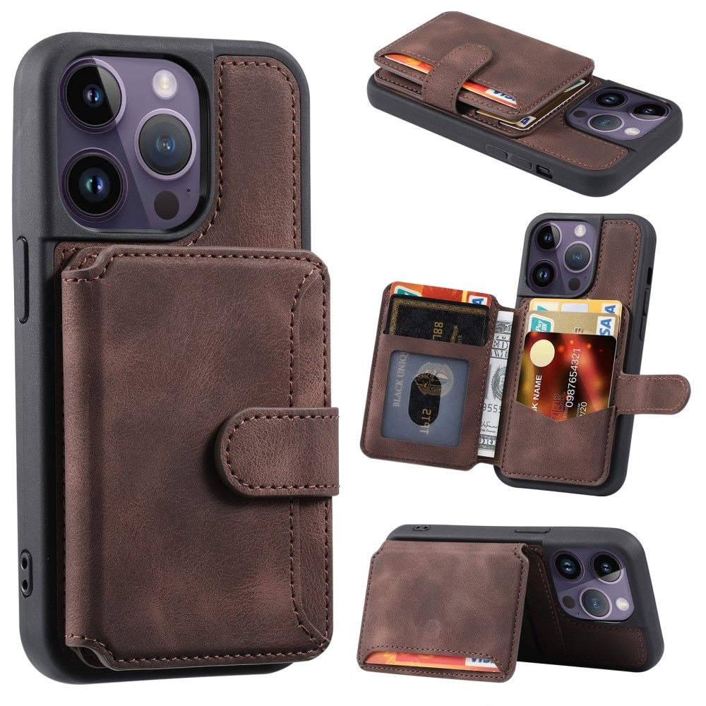 Coque porte-cartes Multi-slot anti-RFID iPhone 15 Pro, marron