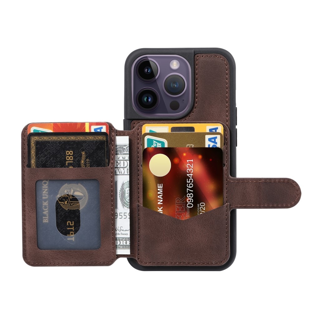 Coque porte-cartes Multi-slot anti-RFID iPhone 15 Pro, marron