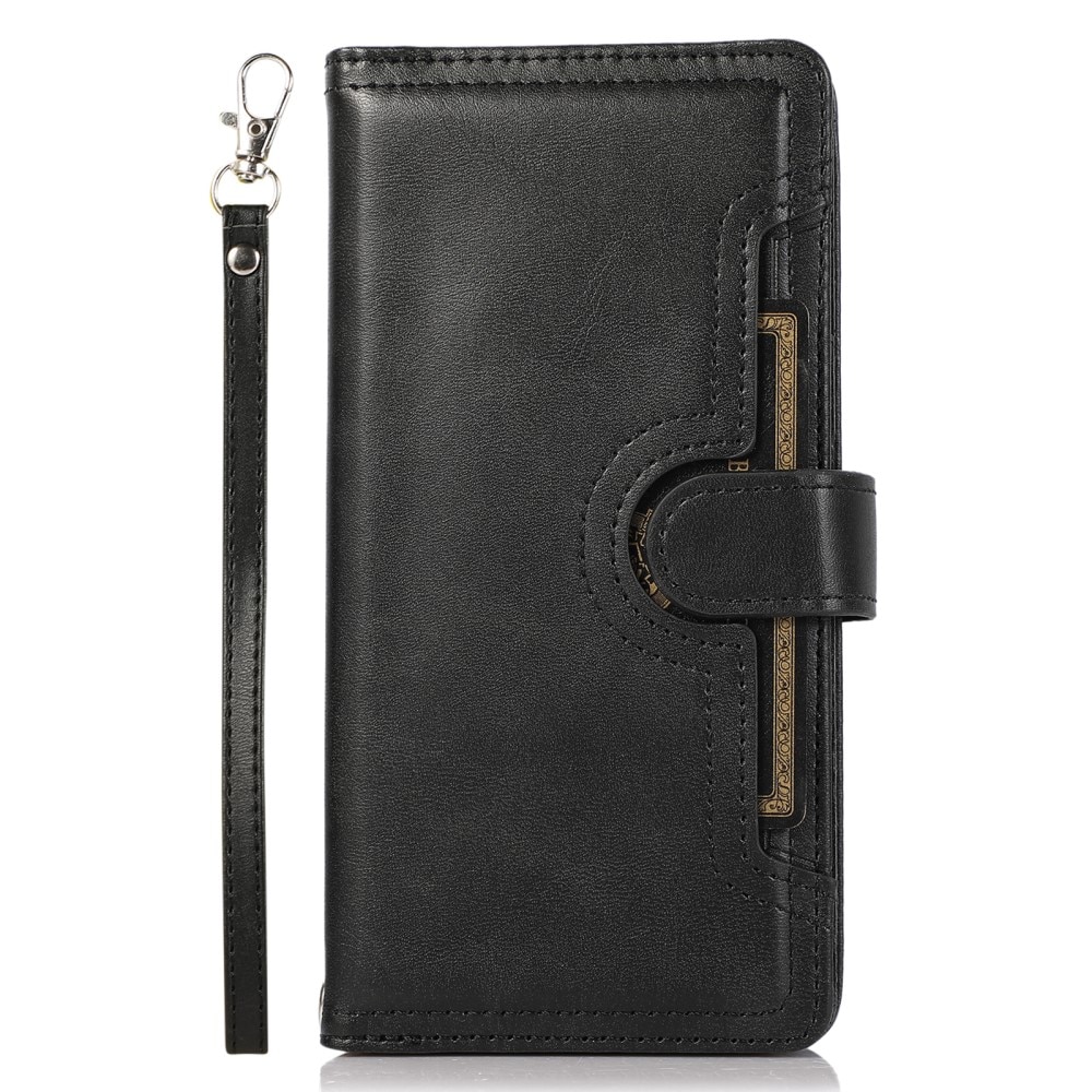 Zipper Portefeuille en cuir avec plusieurs fentes iPhone 15 Pro, noir