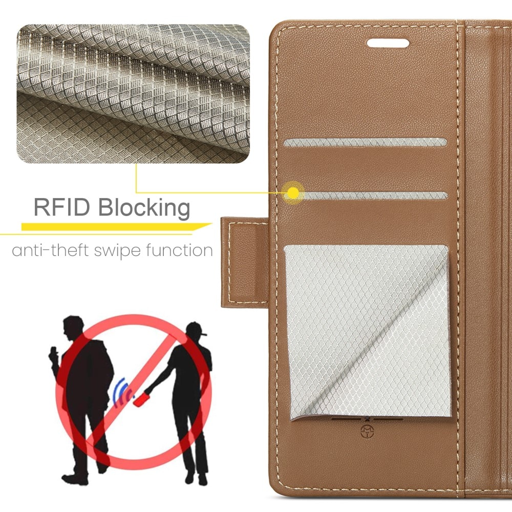 Étui portefeuille mince anti-RFID iPhone 15, Marron