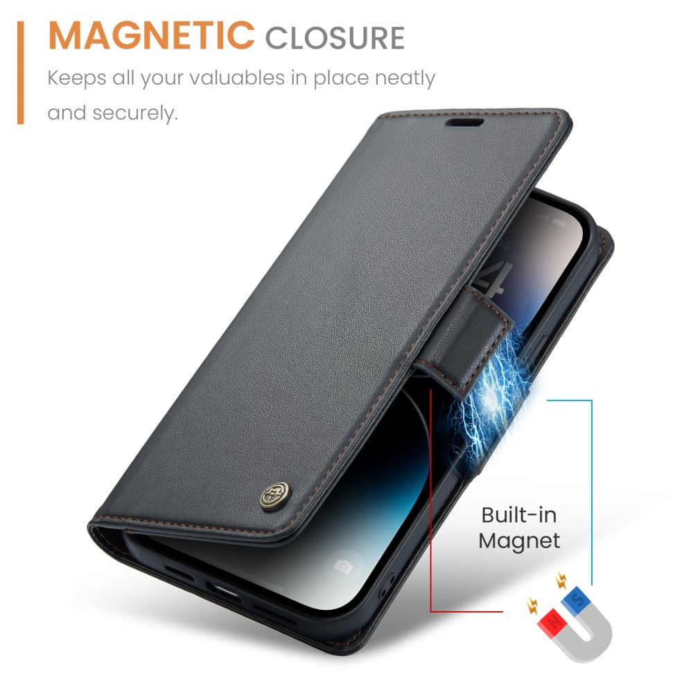 Étui portefeuille mince anti-RFID iPhone 15 Pro Max, Noir